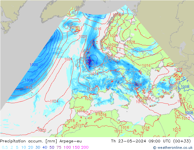 Precipitation accum. Arpege-eu Th 23.05.2024 09 UTC
