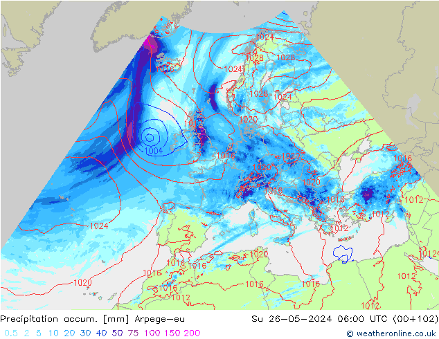 Toplam Yağış Arpege-eu Paz 26.05.2024 06 UTC