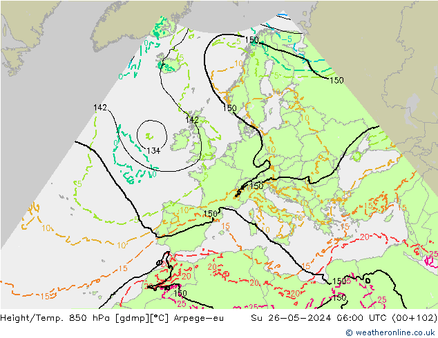 Yükseklik/Sıc. 850 hPa Arpege-eu Paz 26.05.2024 06 UTC