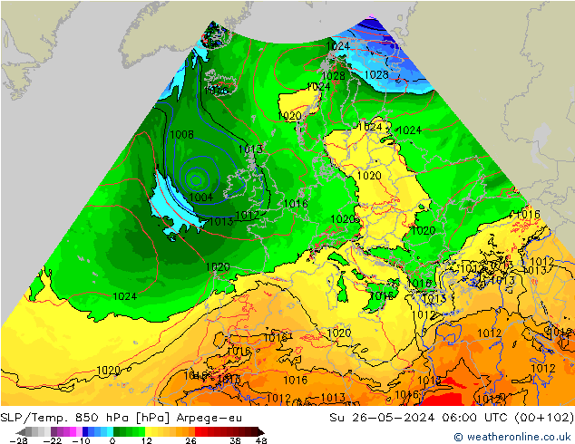 SLP/Temp. 850 hPa Arpege-eu dom 26.05.2024 06 UTC