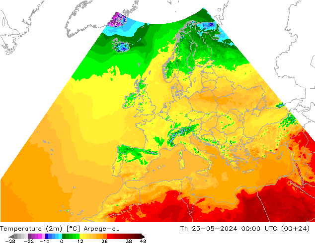 карта температуры Arpege-eu чт 23.05.2024 00 UTC