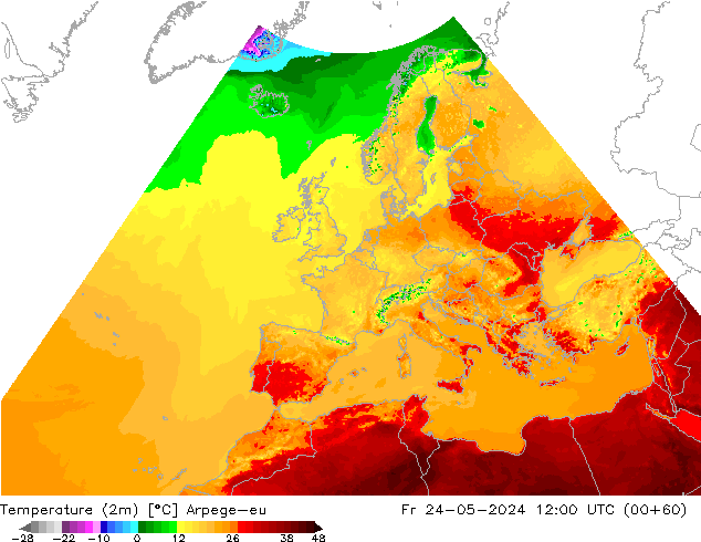 Temperatura (2m) Arpege-eu ven 24.05.2024 12 UTC