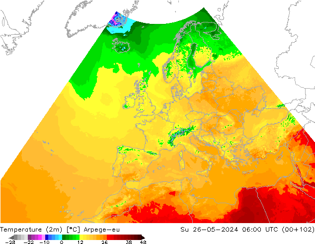 карта температуры Arpege-eu Вс 26.05.2024 06 UTC