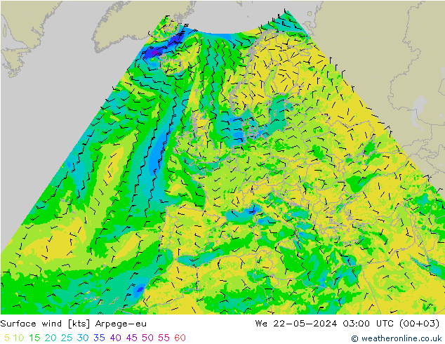 Wind 10 m Arpege-eu wo 22.05.2024 03 UTC