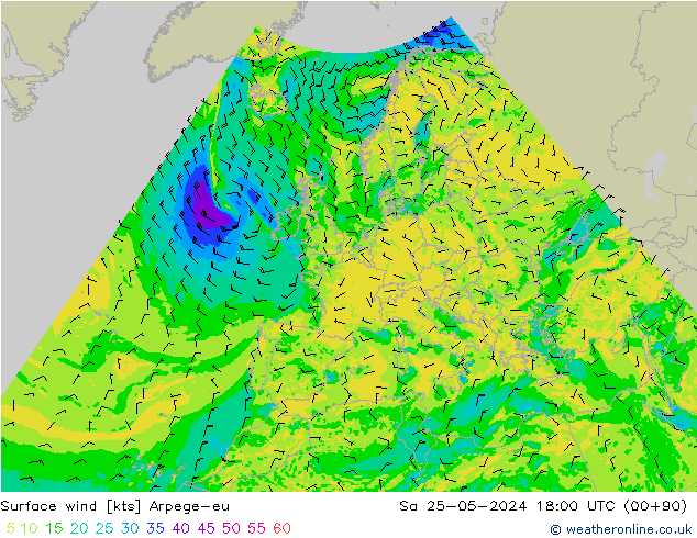 Wind 10 m Arpege-eu za 25.05.2024 18 UTC