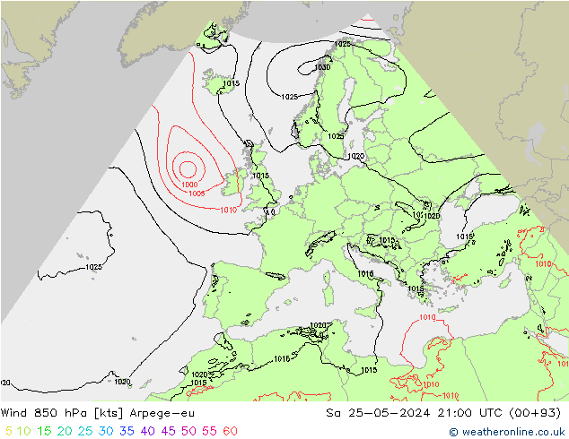 Wind 850 hPa Arpege-eu Sa 25.05.2024 21 UTC