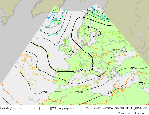 Height/Temp. 500 hPa Arpege-eu We 22.05.2024 06 UTC