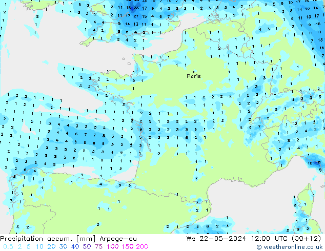 Precipitation accum. Arpege-eu  22.05.2024 12 UTC
