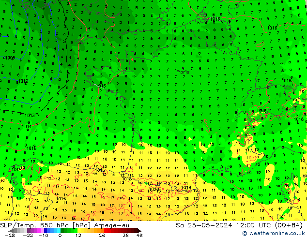 SLP/Temp. 850 hPa Arpege-eu Sa 25.05.2024 12 UTC