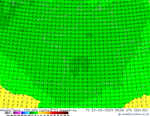 Height/Temp. 700 hPa Arpege-eu Th 23.05.2024 06 UTC