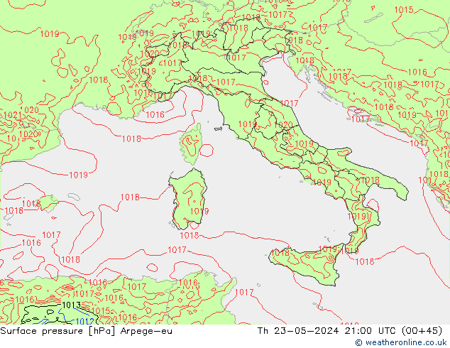 приземное давление Arpege-eu чт 23.05.2024 21 UTC
