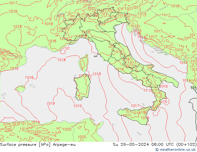 Atmosférický tlak Arpege-eu Ne 26.05.2024 06 UTC