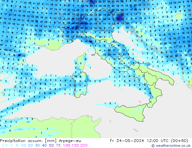 Precipitation accum. Arpege-eu Sex 24.05.2024 12 UTC