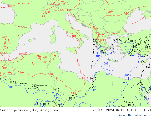 Surface pressure Arpege-eu Su 26.05.2024 06 UTC