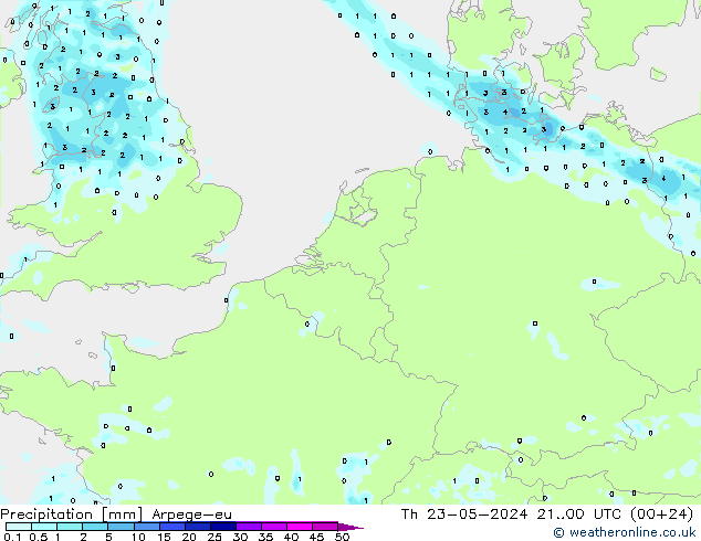 降水 Arpege-eu 星期四 23.05.2024 00 UTC