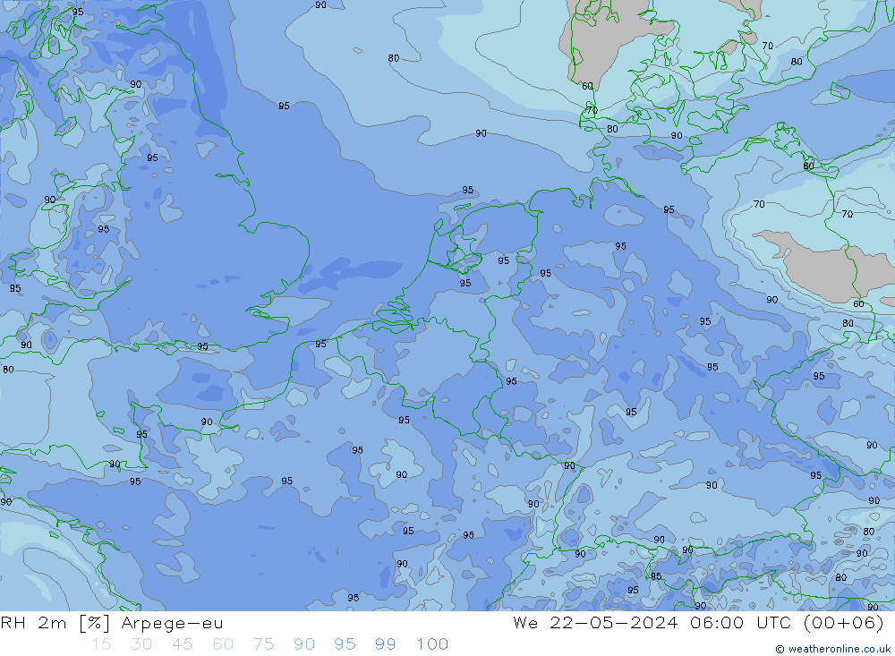RH 2m Arpege-eu Mi 22.05.2024 06 UTC