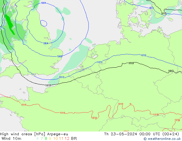 High wind areas Arpege-eu 星期四 23.05.2024 00 UTC