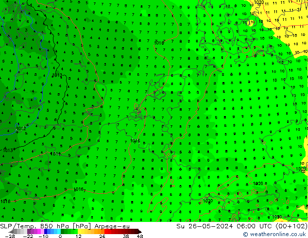 SLP/Temp. 850 hPa Arpege-eu  26.05.2024 06 UTC