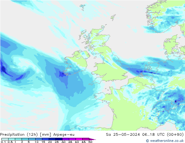 Totale neerslag (12h) Arpege-eu za 25.05.2024 18 UTC