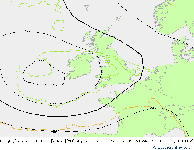 Height/Temp. 500 hPa Arpege-eu Su 26.05.2024 06 UTC