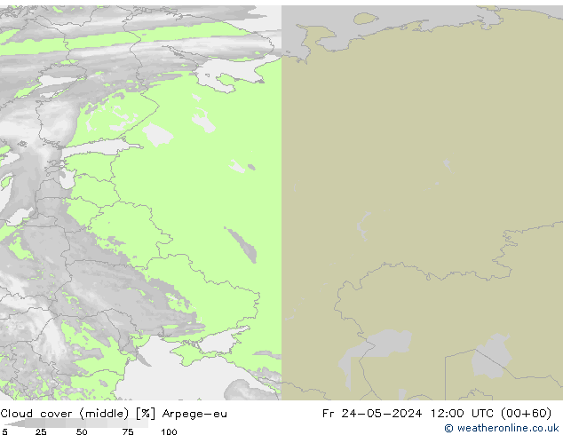 Cloud cover (middle) Arpege-eu Fr 24.05.2024 12 UTC