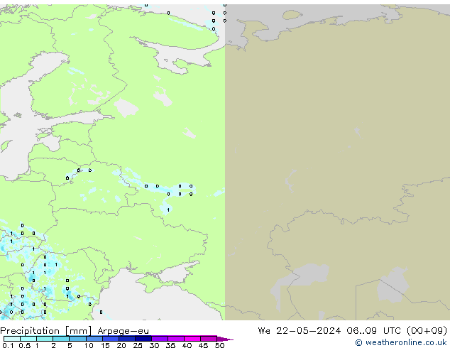 Precipitazione Arpege-eu mer 22.05.2024 09 UTC