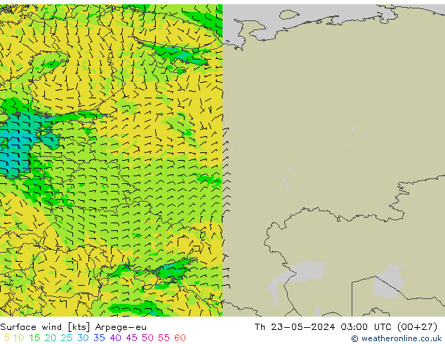 Rüzgar 10 m Arpege-eu Per 23.05.2024 03 UTC