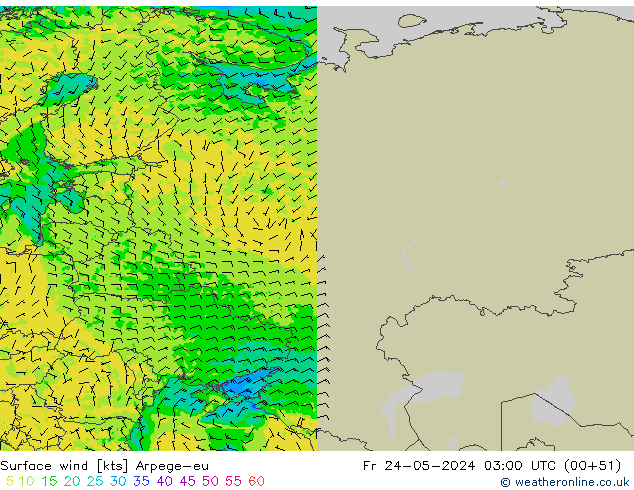 Surface wind Arpege-eu Fr 24.05.2024 03 UTC
