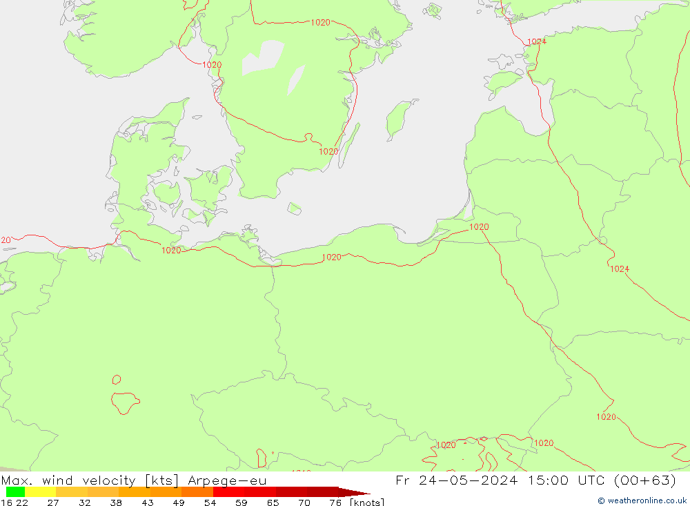 Max. wind velocity Arpege-eu Sex 24.05.2024 15 UTC