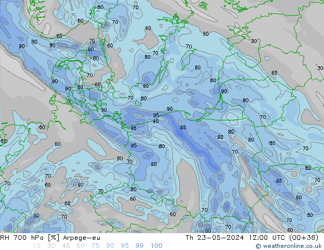 RH 700 hPa Arpege-eu  23.05.2024 12 UTC