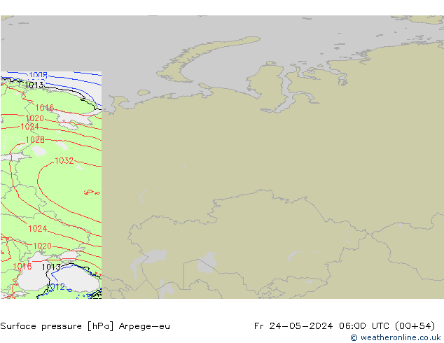 Atmosférický tlak Arpege-eu Pá 24.05.2024 06 UTC