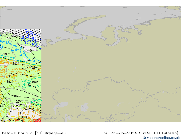 Theta-e 850hPa Arpege-eu Ne 26.05.2024 00 UTC
