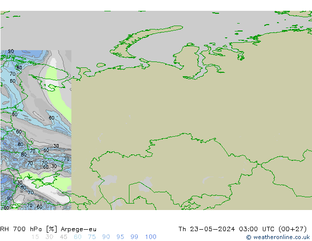 RH 700 hPa Arpege-eu Th 23.05.2024 03 UTC