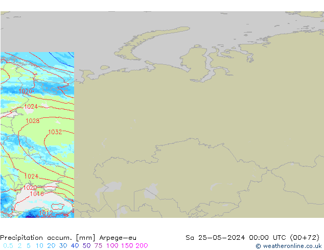 Precipitation accum. Arpege-eu сб 25.05.2024 00 UTC