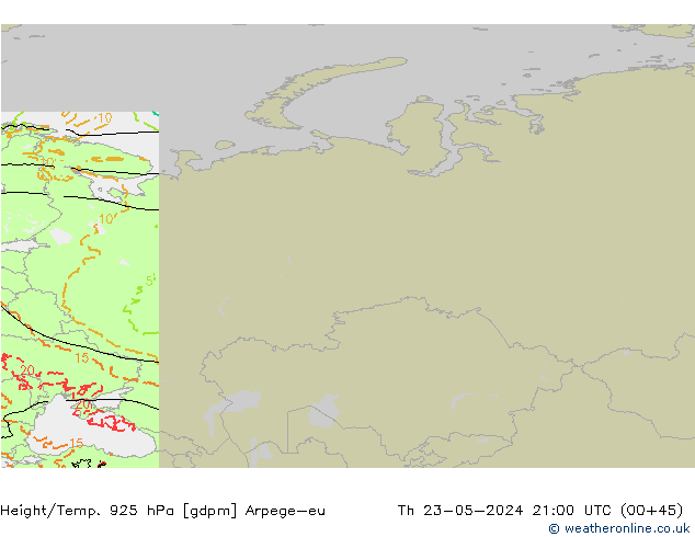Height/Temp. 925 hPa Arpege-eu Qui 23.05.2024 21 UTC