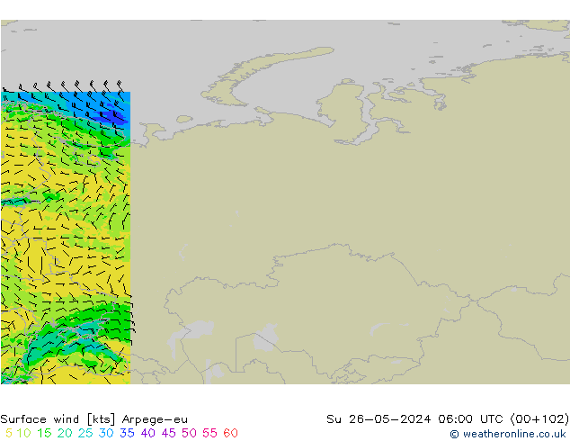 Rüzgar 10 m Arpege-eu Paz 26.05.2024 06 UTC