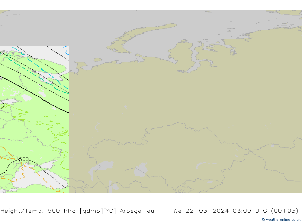 Height/Temp. 500 hPa Arpege-eu Qua 22.05.2024 03 UTC
