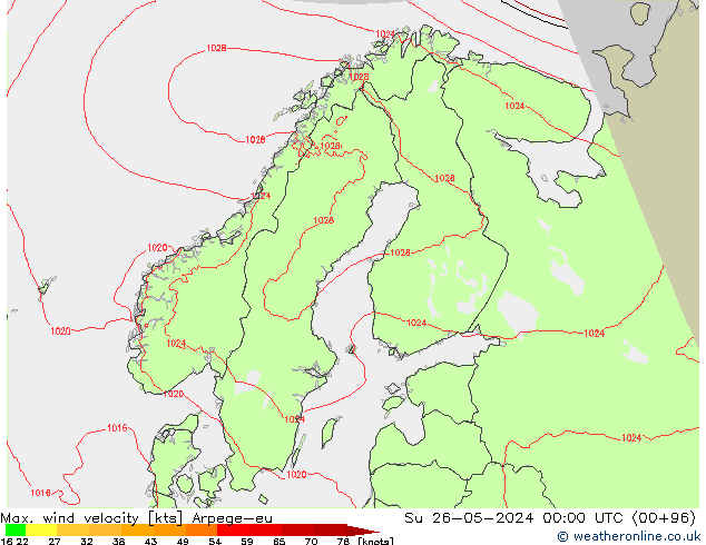 Maks. Rüzgar Hızı Arpege-eu Paz 26.05.2024 00 UTC