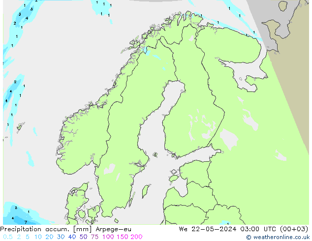 Toplam Yağış Arpege-eu Çar 22.05.2024 03 UTC