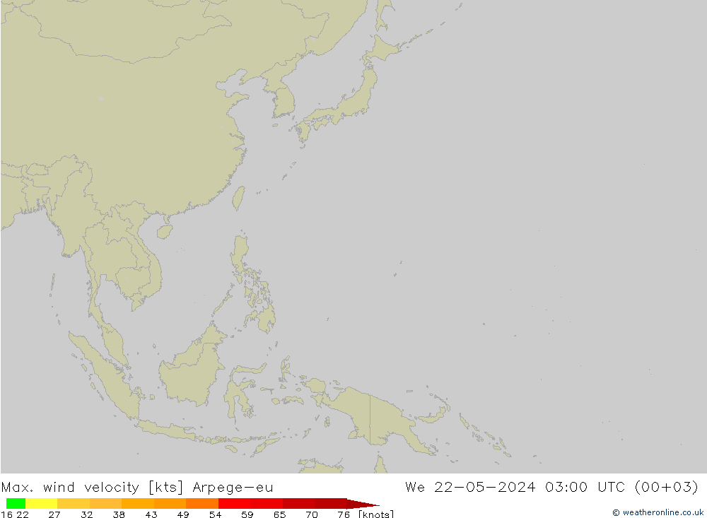 Max. wind velocity Arpege-eu  22.05.2024 03 UTC