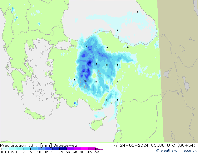 Precipitation (6h) Arpege-eu Pá 24.05.2024 06 UTC