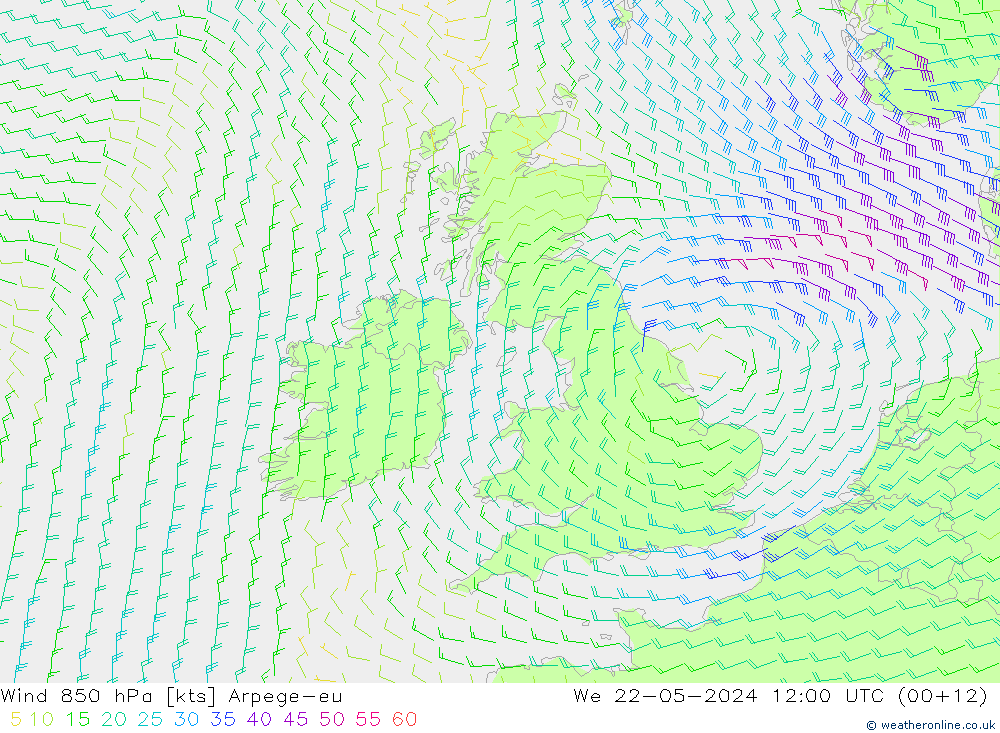wiatr 850 hPa Arpege-eu śro. 22.05.2024 12 UTC