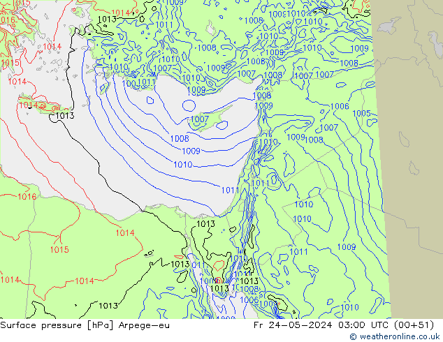 Pressione al suolo Arpege-eu ven 24.05.2024 03 UTC