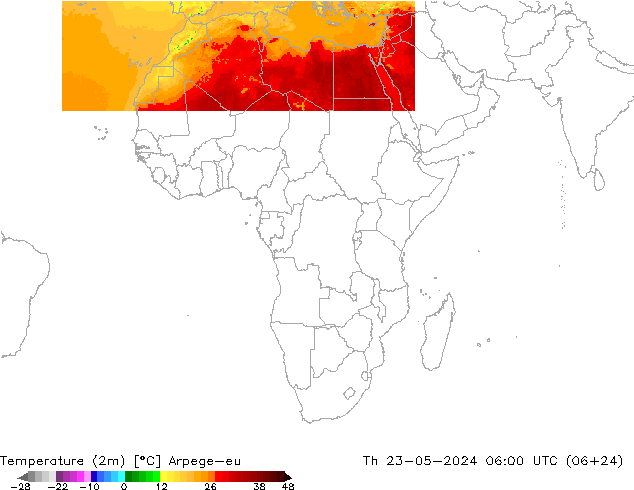 Temperatuurkaart (2m) Arpege-eu do 23.05.2024 06 UTC