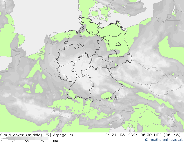 oblačnosti uprostřed Arpege-eu Pá 24.05.2024 06 UTC