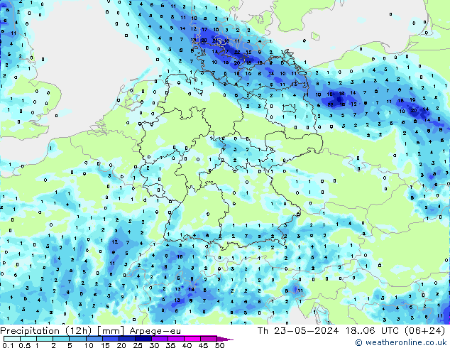Precipitation (12h) Arpege-eu Čt 23.05.2024 06 UTC