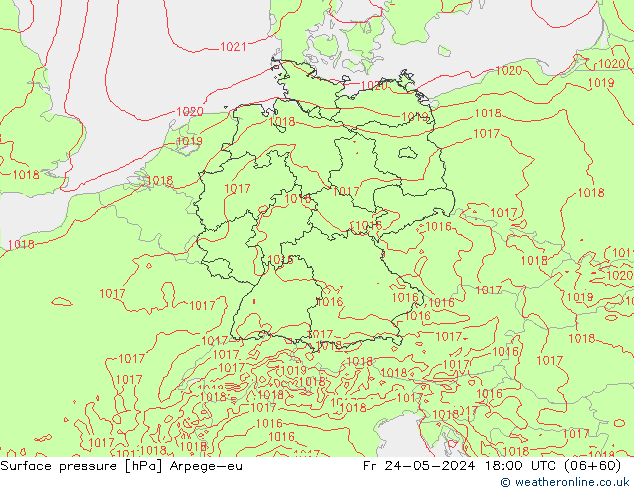 Pressione al suolo Arpege-eu ven 24.05.2024 18 UTC