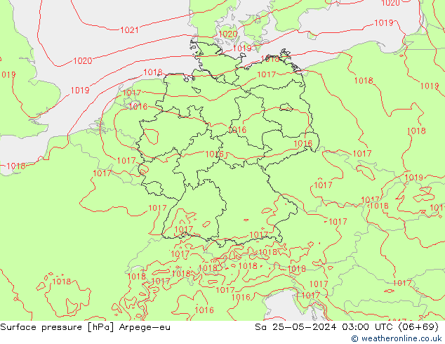Surface pressure Arpege-eu Sa 25.05.2024 03 UTC