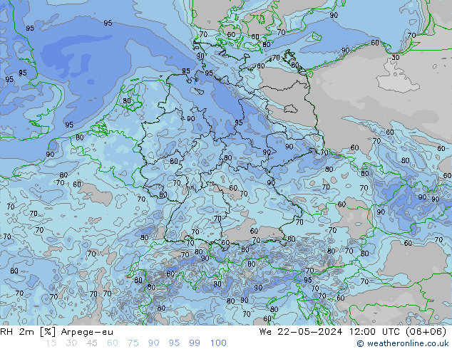 RH 2m Arpege-eu 星期三 22.05.2024 12 UTC