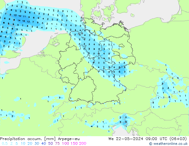 Toplam Yağış Arpege-eu Çar 22.05.2024 09 UTC